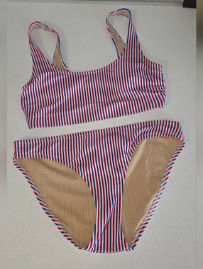 Old Navy Red White & Blue Striped Bikini Top Size S Bottoms Sz M 4th Of July